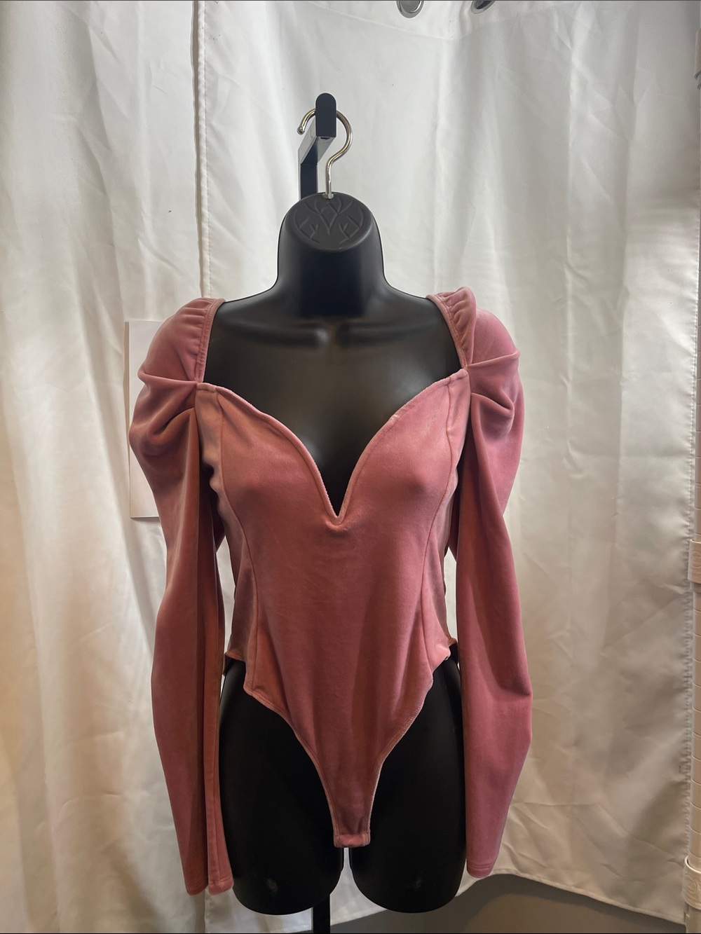 HYFVE L Rose Mauve V-Plunge Puff-Sleeve Bodysuit